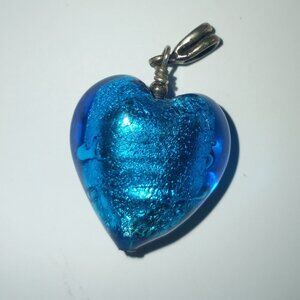 BEAUTIFUL VINTAGE Blue Glass Murano Heart Necklace Pendant